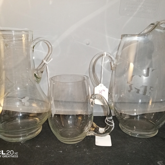 3pc lot vintage crystal tea or juice pitchers & beer mug - Picture 4 of 10
